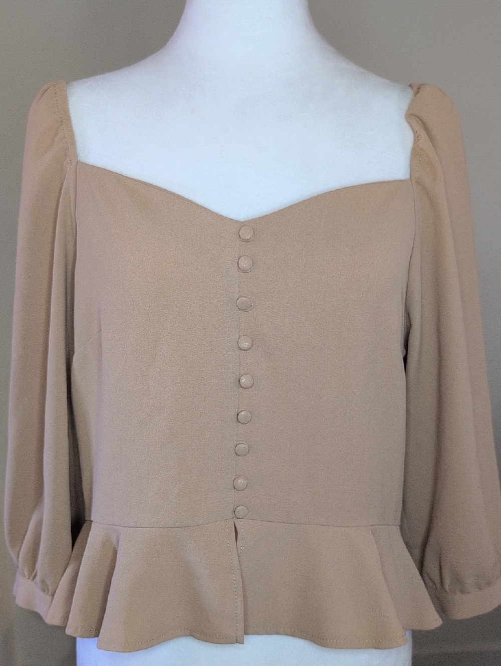 J.O.A. Tan Peplum Blouse Top Size L